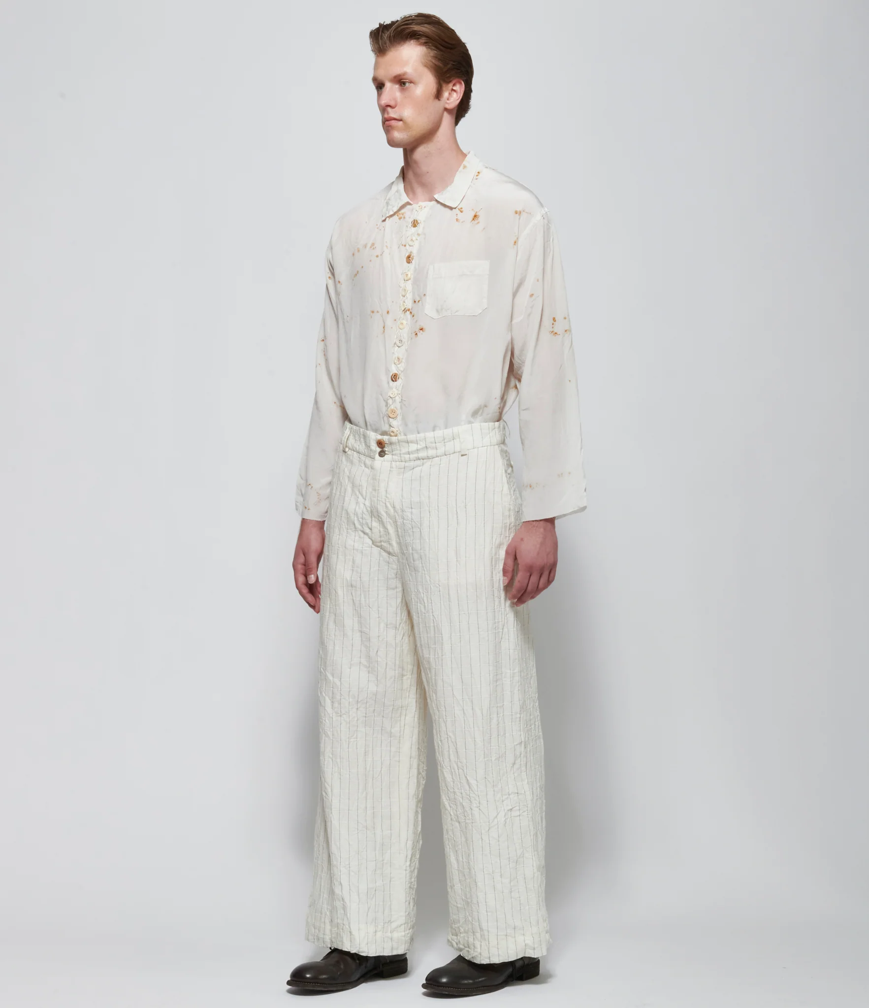 Archivio J.M. Ribot Crinkled Ivory Grid Trousers - Image 2