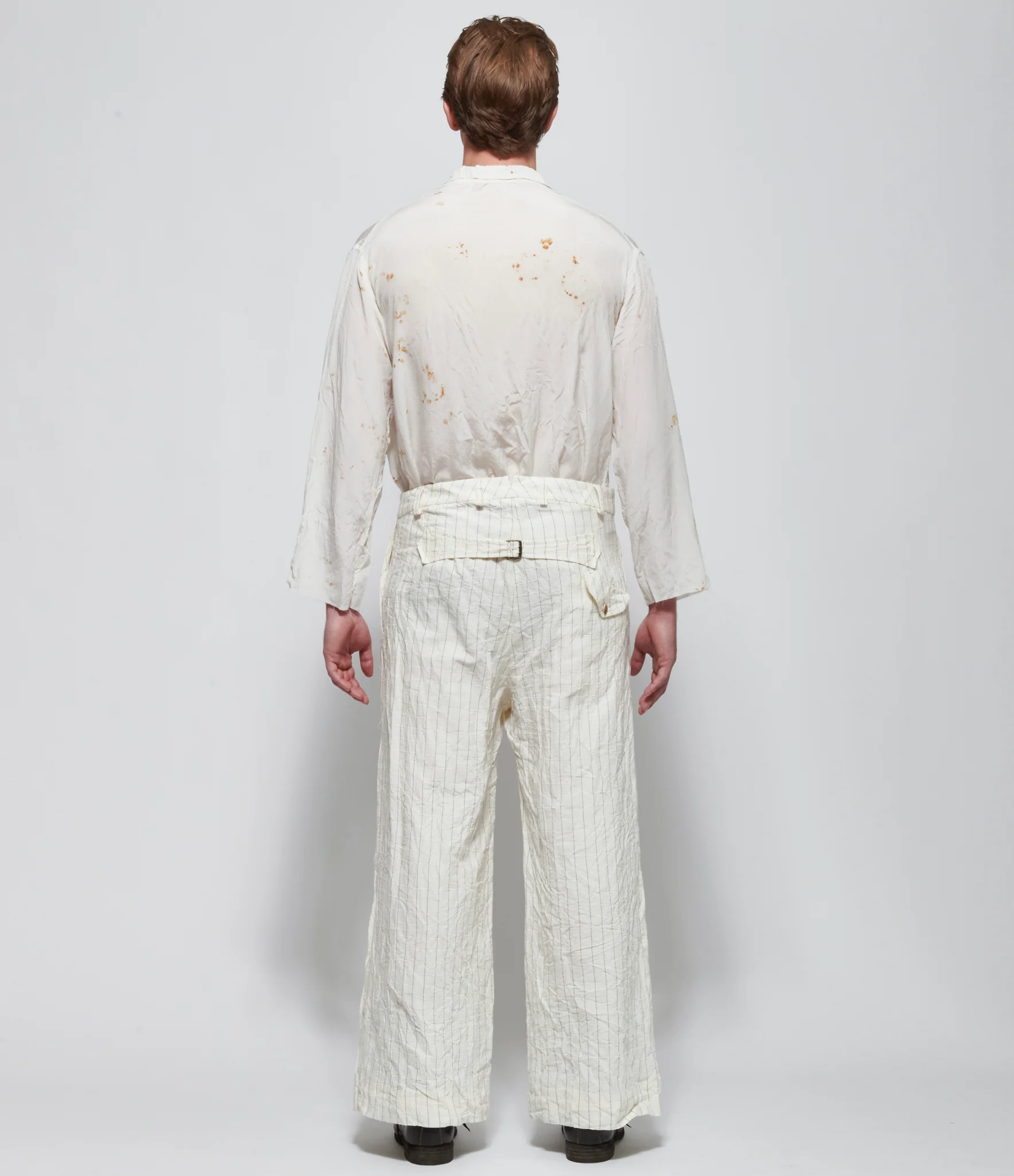 Archivio J.M. Ribot Crinkled Ivory Grid Trousers - Image 3