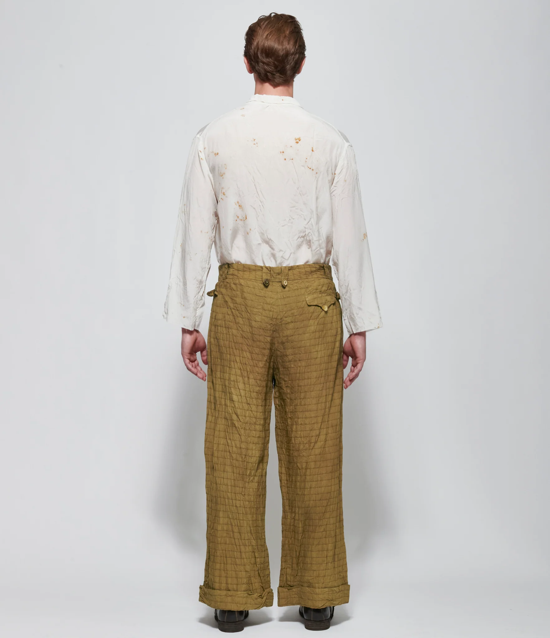 Archivio J.M. Ribot Crinkled Ochre Grid Trousers - Image 3