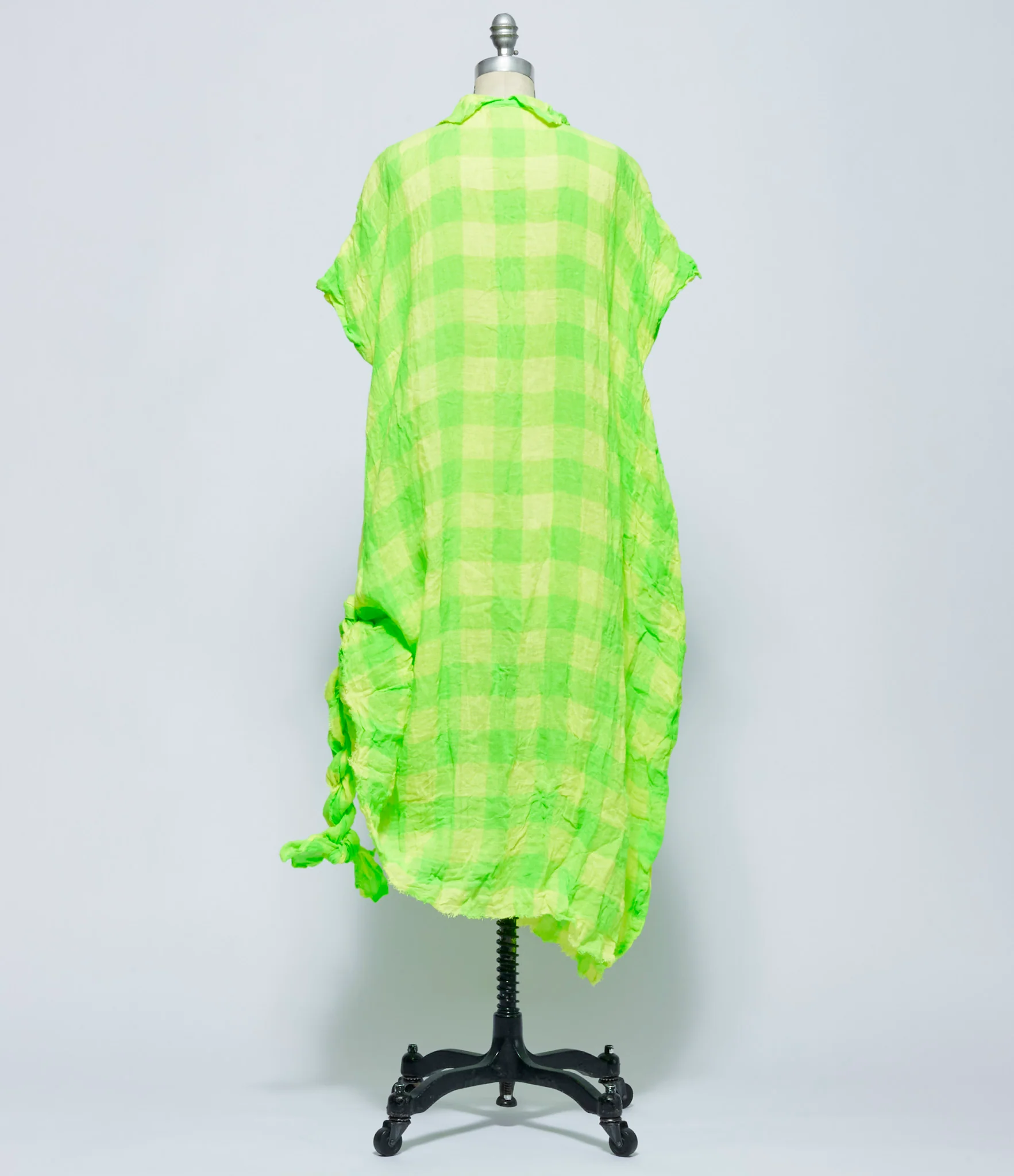SS26 Daniela Gregis Womens Abito Dress 20.07.06 Manichina Lavata Quadro 5 cm Giallo Verde Fluo - Image 3