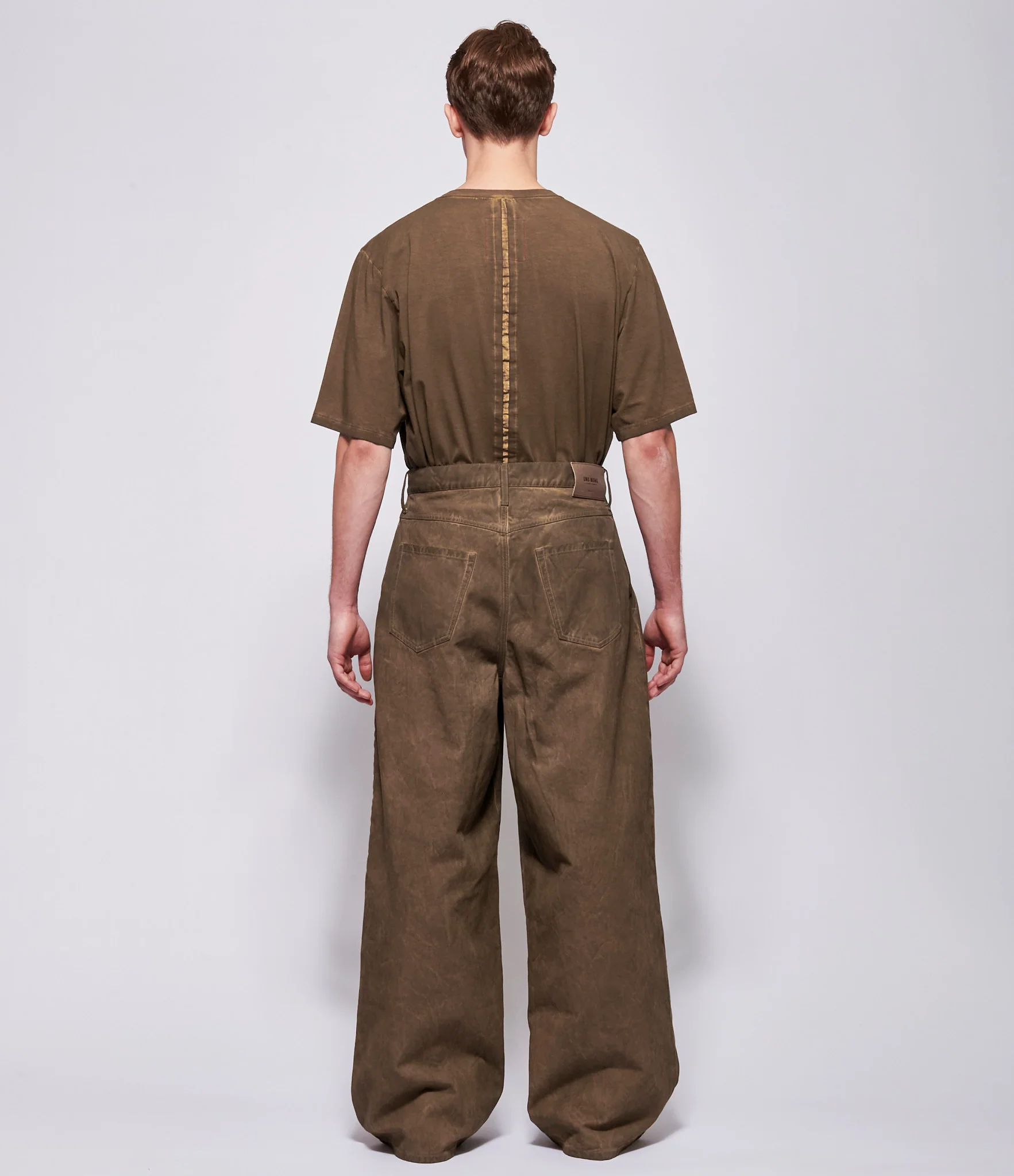 SS26 Uma Wang Mens Brown Dyed Denim Pod Pants - Image 3
