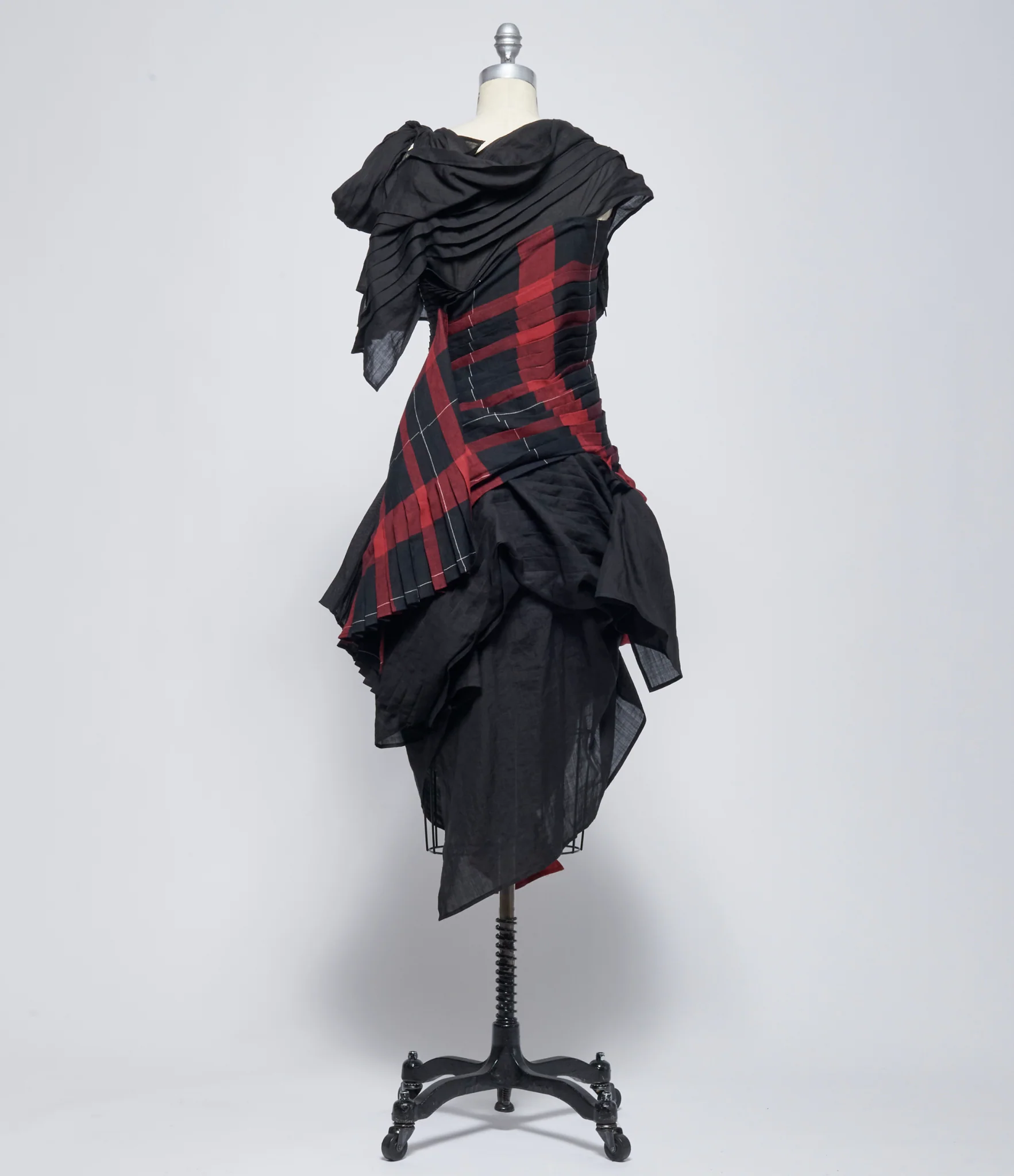 SS26 Yohji Yamamoto Womens Voluminous Plaid Ruffle Dress - Image 4
